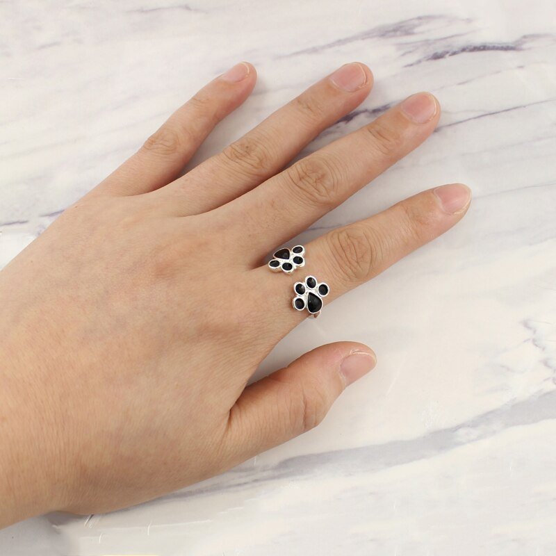 Bague ajustable pattes de chat argentée / dorée – Image 4