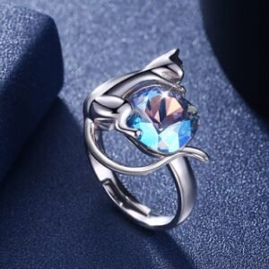 Bague chat argent style cristal